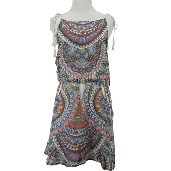 Earthbound Trading Co Size L Mini Boho Dress Cutout Fringe Tassels Sleeveless - Picture 1 of 12